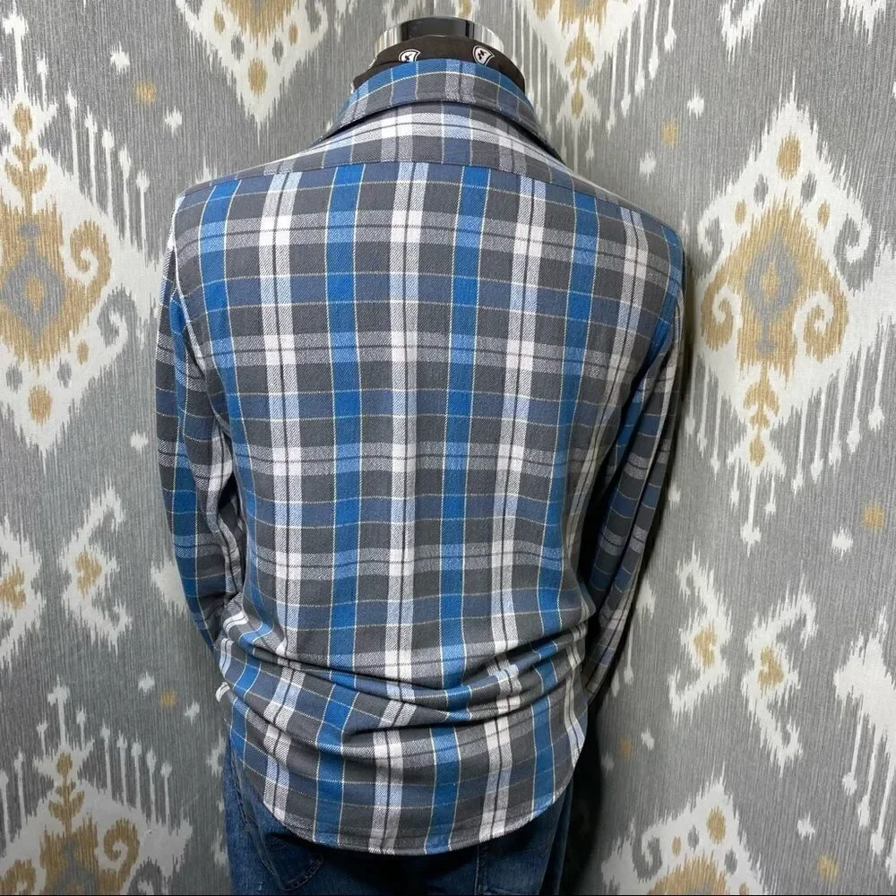 Polo Ralph Lauren Gray & Blue Plaid Cotton Flannel Button Up Shirt